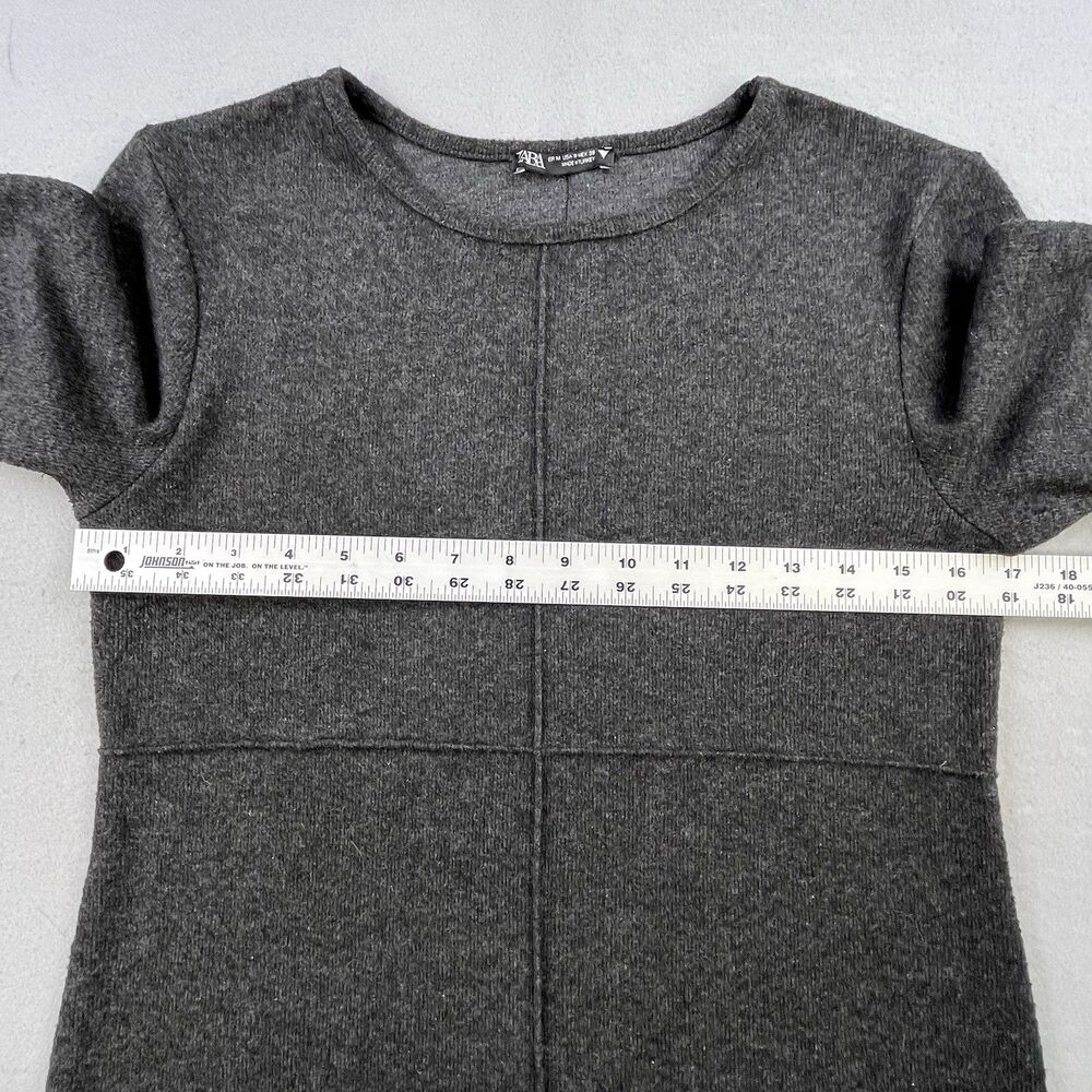 Zara Sweater Dress M Charcoal Gray Short Sleeve Inverted Seams Preppy Office - Picture 7 of 8